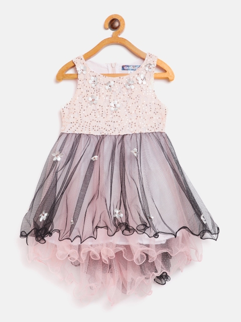 

Nauti Nati Girls Peach-Coloured & Black Self-Design Sequinned Fit & Flare Dress