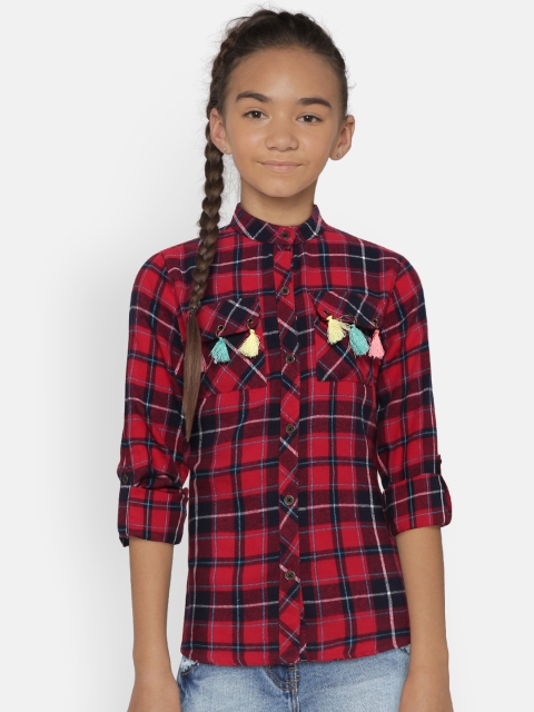 

Nauti Nati Girls Red & Navy Regular Fit Checked Casual Shirt