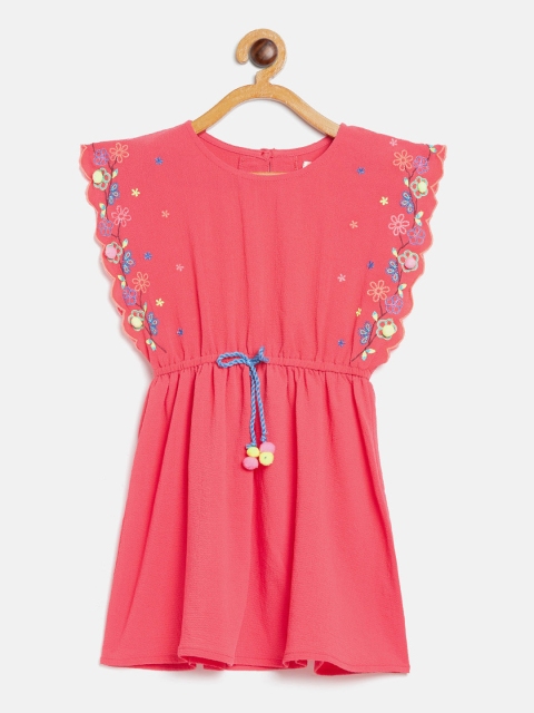

Nauti Nati Girls Coral Pink Solid A-Line Dress