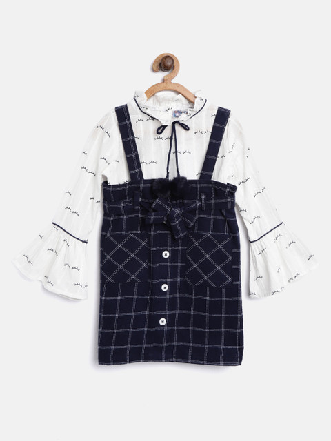 

Nauti Nati Girls Navy & White Checked Pinafore Dress with Top, Navy blue
