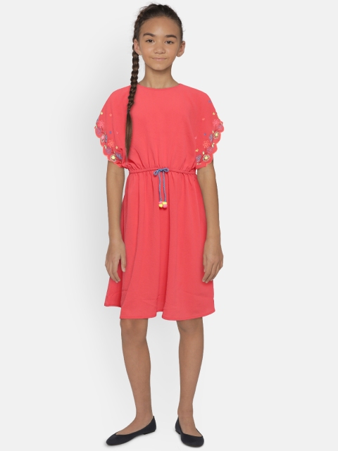 

Nauti Nati Girls Coral Pink Solid A-Line Dress