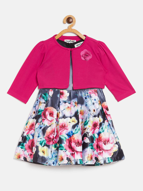 

Nauti Nati Girls Charcoal Grey & Pink Floral Print Fit & Flare Dress with Shrug