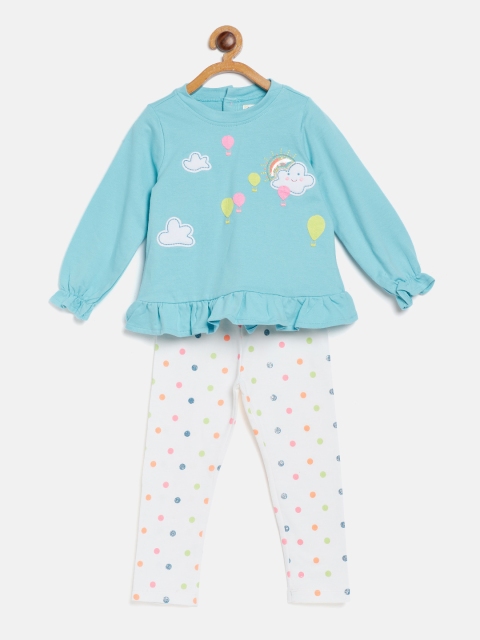

Nauti Nati Girls Sea Green & White Embroidered Top with Pyjamas