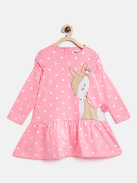 

Nauti Nati Girls Coral Pink & White Polka Dot Printed A-Line Dress