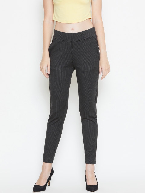

Monte Carlo Women Charcoal Grey Self-Striped Treggings