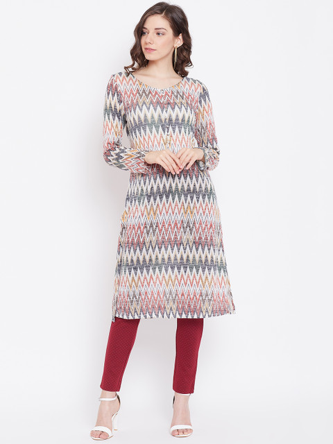

Monte Carlo Women Off-White & Red Printed Knitted A-Line Tunic