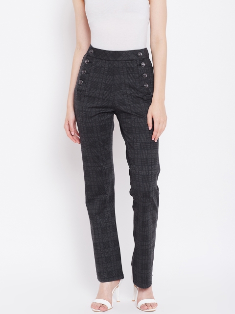 

Monte Carlo Women Charcoal Grey Regular Fit Checked Trousers
