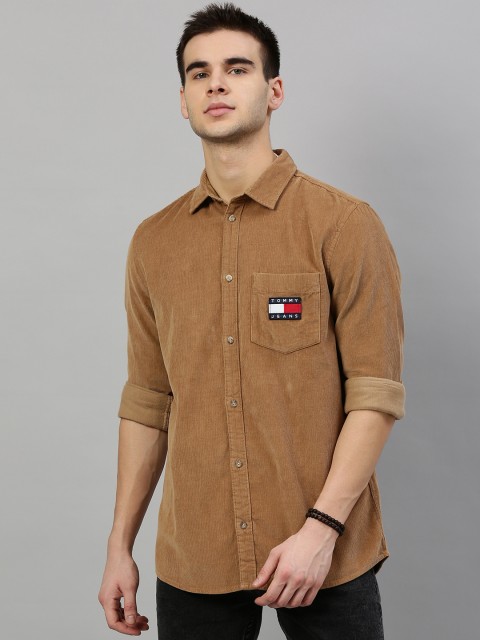 

Tommy Hilfiger Men Camel Brown Regular Fit Solid Corduroy Casual Shirt