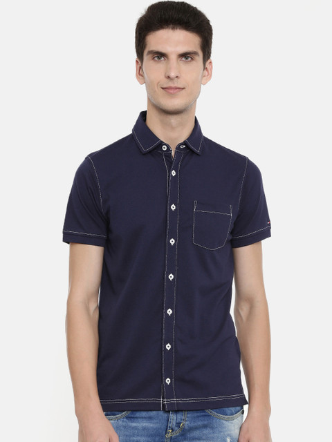 

Tommy Hilfiger Men Navy Blue Slim Fit Solid Casual Shirt