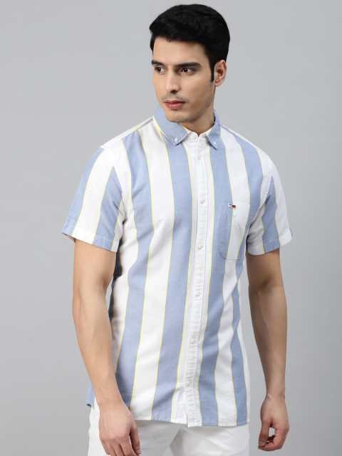 

Tommy Hilfiger Men Blue & White Striped Cotton Casual Shirt