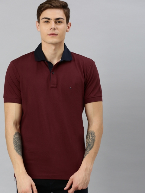 

Tommy Hilfiger Men Maroon Solid Polo Collar T-shirt