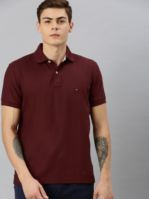 

Tommy Hilfiger Men Maroon Solid Polo Collar T-shirt
