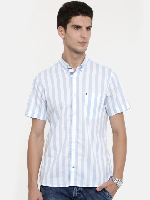 

Tommy Hilfiger Men White & Blue Slim Fit Striped Casual Shirt