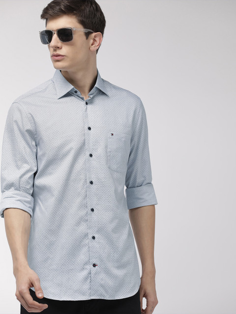 

Tommy Hilfiger Men Blue Regular Fit Self Design Casual Shirt