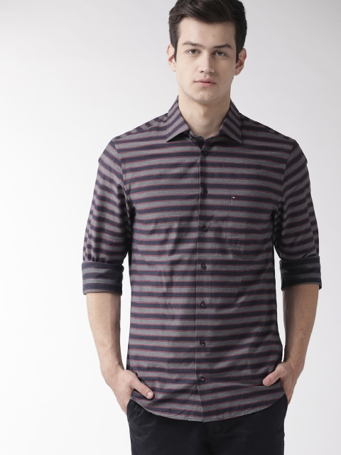 

Tommy Hilfiger Men Navy Blue & Grey Striped Casual Shirt