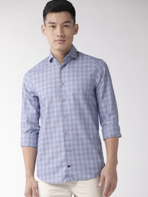 

Tommy Hilfiger Men Blue Slim Fit Checked Smart Casual Shirt