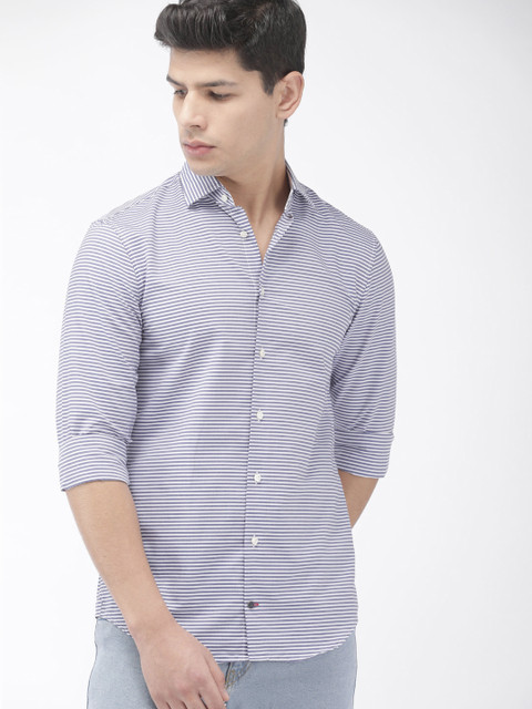 

Tommy Hilfiger Men White & Blue Slim Fit Striped Casual Shirt