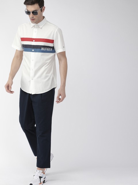 

Tommy Hilfiger Men White & Red Custom Fit Striped Casual Shirt