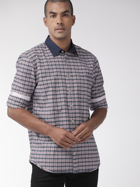 

Tommy Hilfiger Men Navy Blue & Red Oversized Checked Casual Shirt