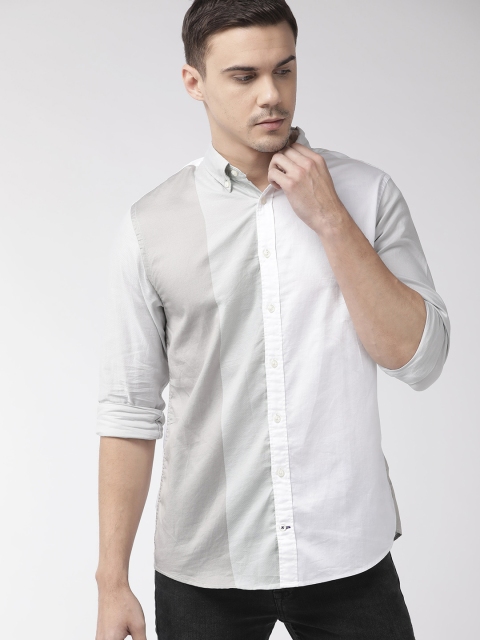 

Tommy Hilfiger Men Grey & White Colourblocked Casual Shirt