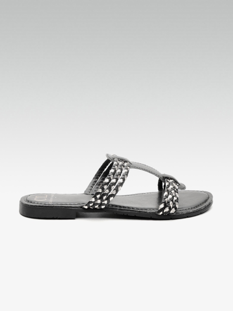 

Carlton London Women Black & Gold-Toned Woven Design Open Toe Flats
