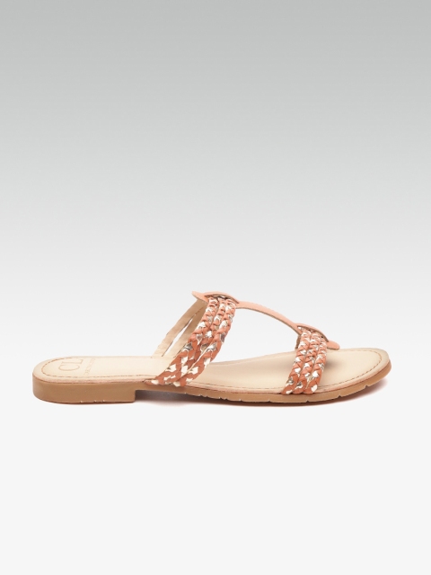 

Carlton London Women Tan Brown & Gold-Toned Braided Open Toe Flats