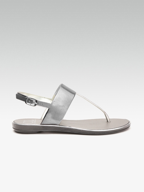 

Carlton London Women Gunmetal-Toned Solid T-Strap Flats, Metallic