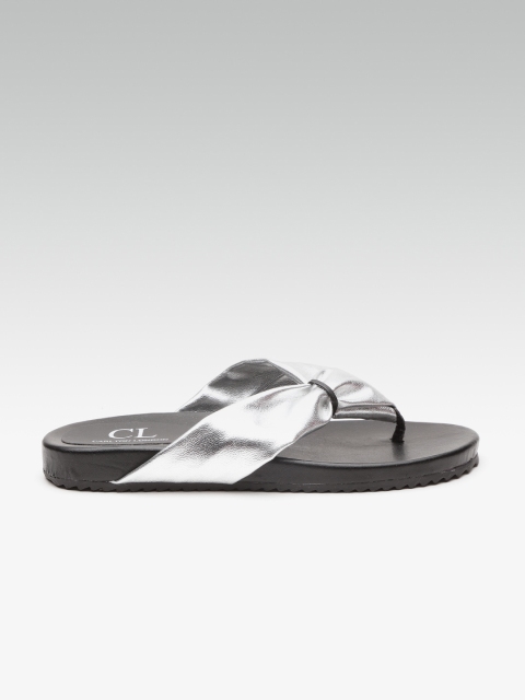 

Carlton London Women Silver-Toned Solid Open Toe Flats