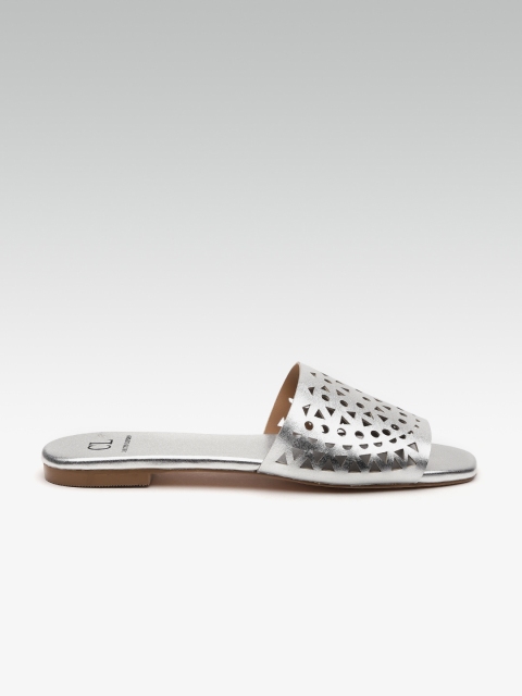

Carlton London Women Silver-Toned Laser Cut Open Toe Flats