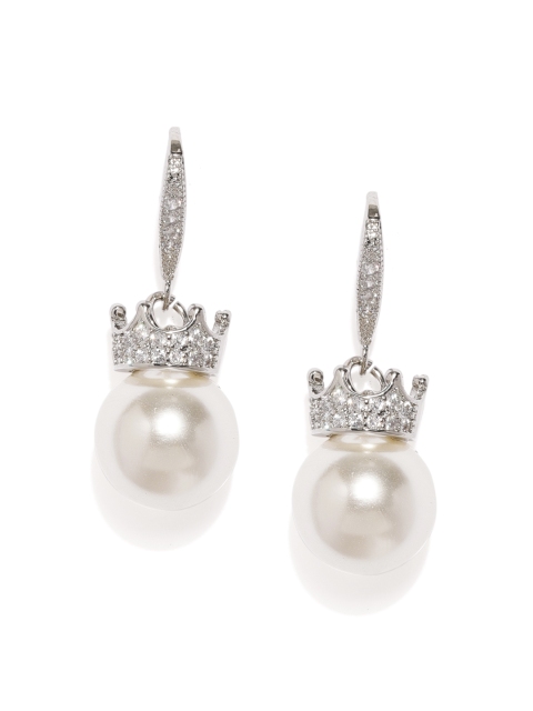 

Sukkhi Silver-Toned Rhodium Plated Pearl Drop Earrings