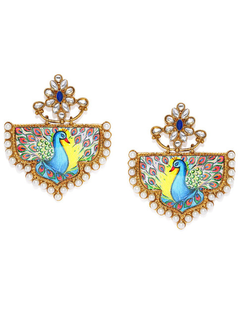 

Sukkhi Yellow & Gold-Plated Peacock Shaped Drop Earrings