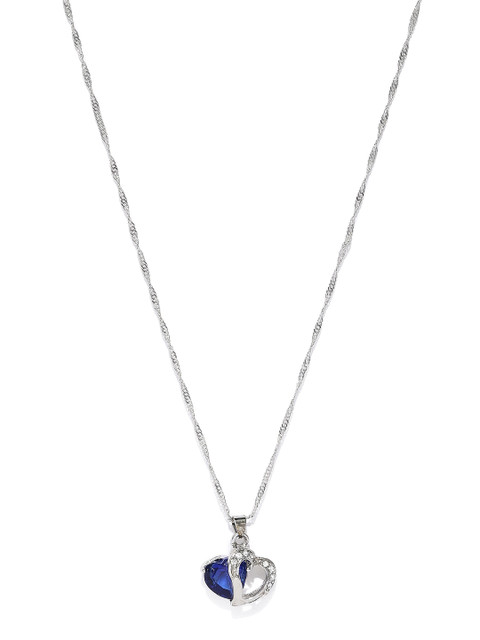 

Sukkhi Women Rhodium-Plated Heart-Shaped Pendant with Chain, Blue
