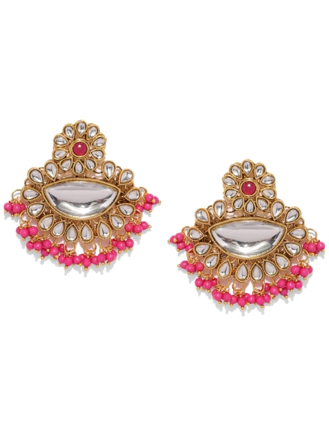 

Sukkhi Pink Gold-Plated Kundan Studded Contemporary Chandbalis