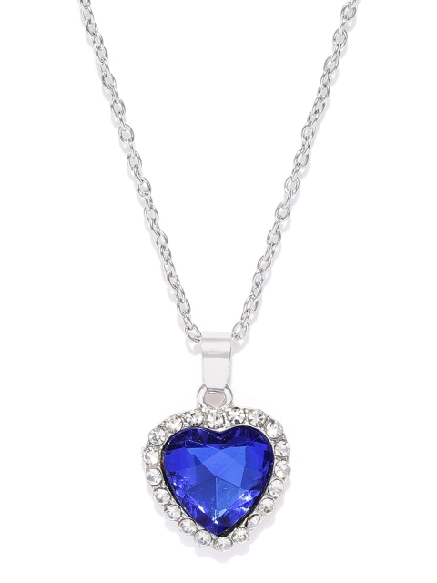 

Sukkhi Women Blue Rhodium-Plated Heart-Shaped Pendant with Chain
