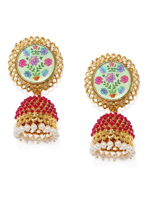 

Sukkhi Gold-Plated & Pink Dome Shaped Jhumkas