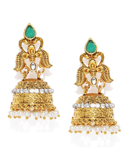 

Sukkhi Green & Gold-Plated Dome Shaped Jhumkas