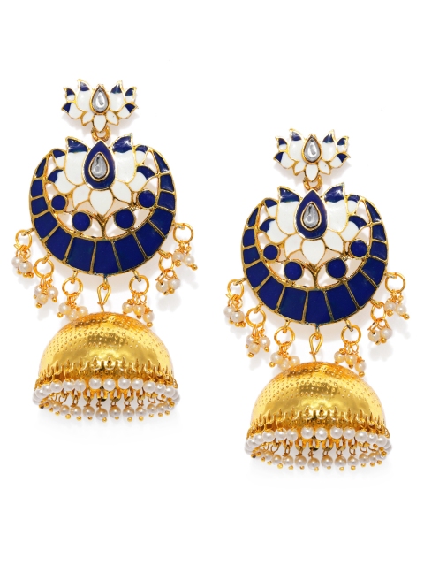 

Sukkhi Gold-Plated & Blue Dome Shaped Jhumkas