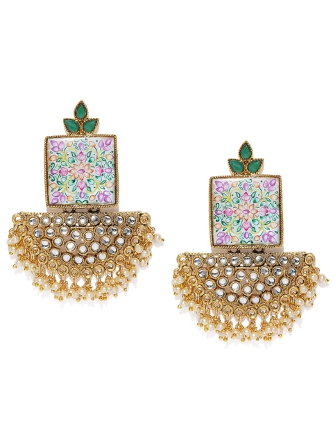 

Sukkhi Gold-Plated & Green Geometric Drop Earrings