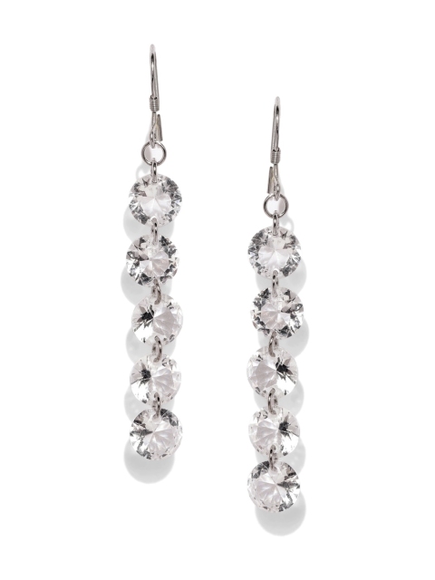 

Sukkhi Silver-Toned Rhodium Plated Cubic Zirconia Studded Contemporary Drop Earrings