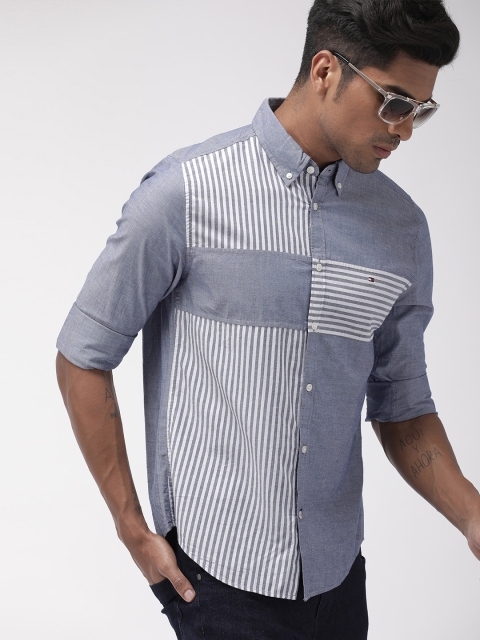 

Tommy Hilfiger Men Blue & White Slim Fit Striped Casual Shirt