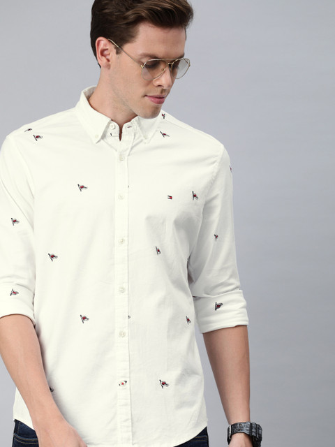 

Tommy Hilfiger Men White Slim Fit Embroidered Casual Shirt