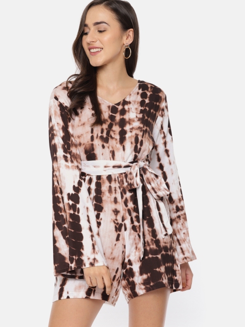 

HERE&NOW Women Brown & Off-White Printed Playsuit