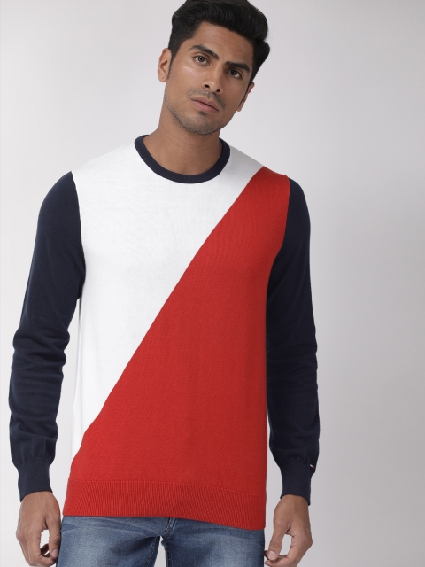 

Tommy Hilfiger Men White & Red Colourblocked Pullover Sweater
