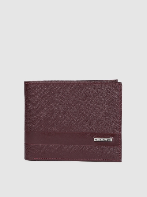 

Peter England Men Coffee Brown Textured Two Fold Leather Wallet