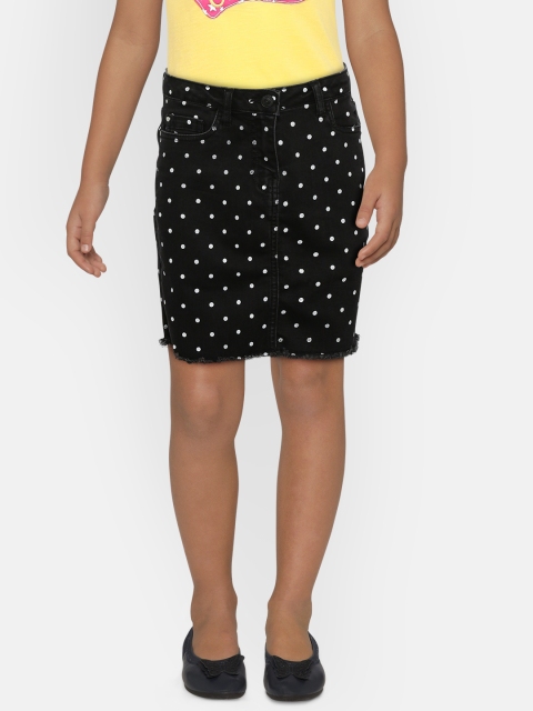 

Allen Solly Junior Girls Black & White Polka Dot Printed Denim Straight Skirt