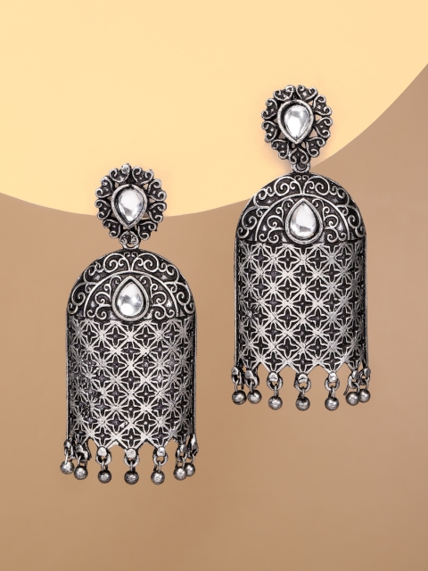 

justpeachy Oxidized Silver-Plated Contemporary Drop Earrings
