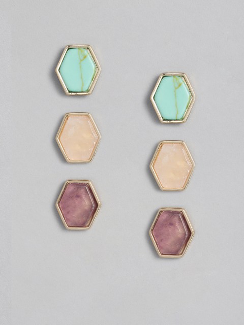 

justpeachy Set of 3 Multicoloured Geometric Studs, Multi