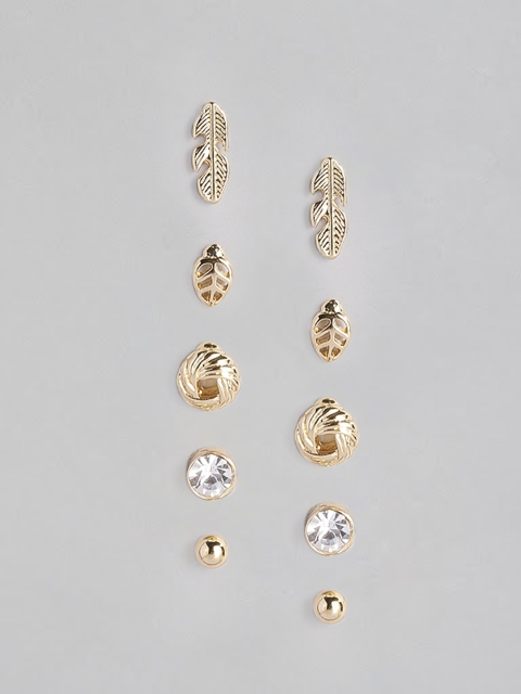 

justpeachy Set of 5 Gold-Plated Quirky Studs