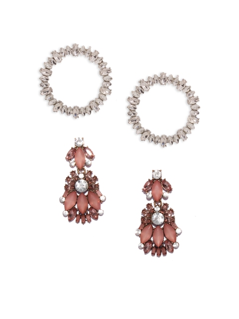 

Bellofox Women Set of 2 Silver-Toned & Pink Stone-Studded Earrings