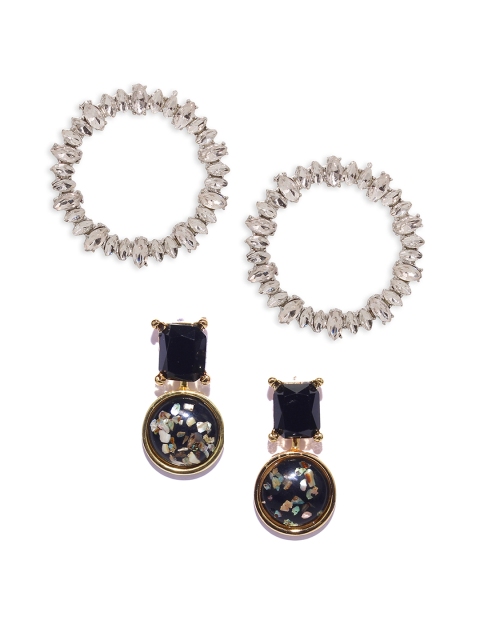 

Bellofox Women Set of 2 Silver-Toned & Black Stone-Studded Earrings